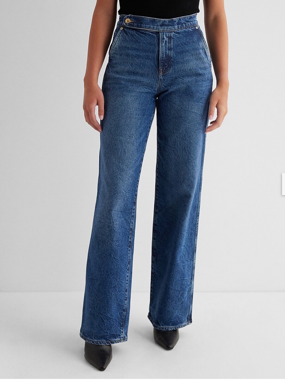 Express High-Rise Wide Leg Jeans in Dark Blue